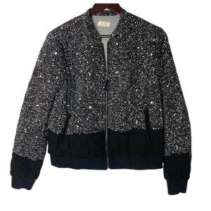 Lou & Grey Size Medium Quilted Black Star Dust Bomber Jacket